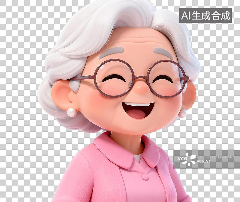 【AI数字艺术】[免抠PNG素材]开心的老年女性卡通形象图片素材