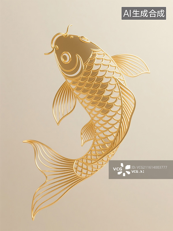 【AI数字艺术】金色镂空锦鲤图案，锦鲤，鲤鱼，传统图案，花纹图片素材
