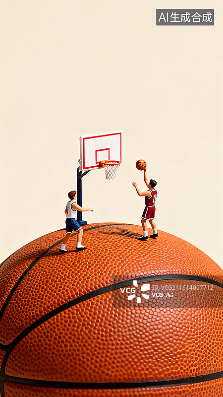【AI数字艺术】微缩篮球小人创意球场装饰背景图片素材