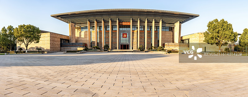蓝天下的浙江嘉兴南湖革命纪念馆建筑全景图局部特写图图片素材