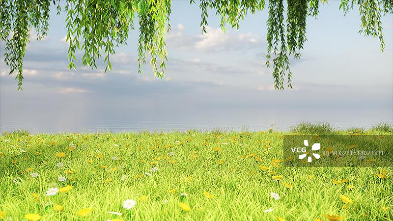 唯美绿色小清新春游旅游春天C4D春天场景图片素材