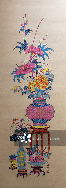 非遗 潍坊年画 杨家埠木版年画  博古四季花图片素材