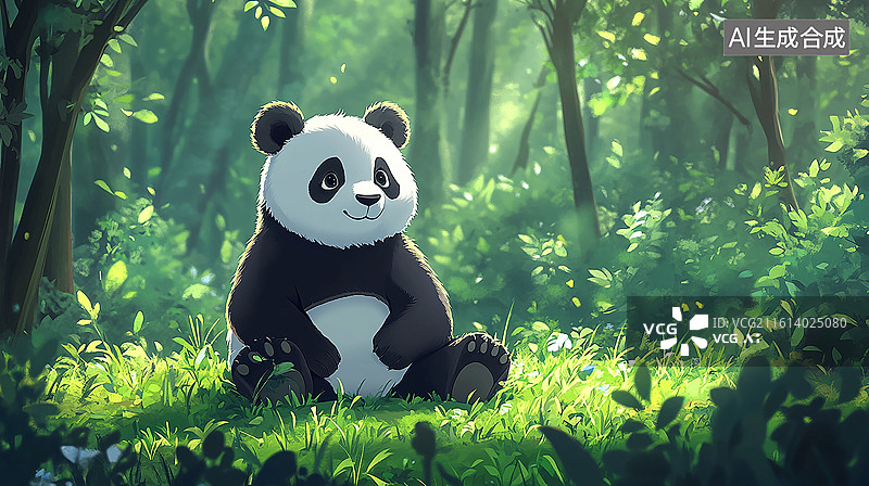 【AI数字艺术】森林中的可爱熊猫宝宝图片素材