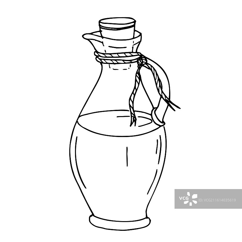 软木塞和麻绳装饰的玻璃罐装橄榄油图片素材