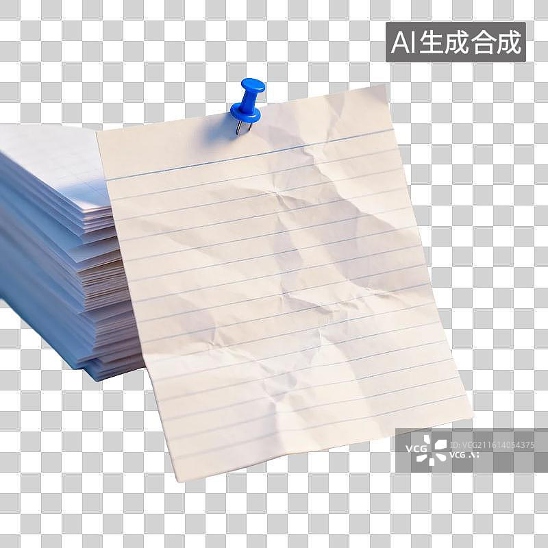 【AI数字艺术】皱纸便签用蓝色图钉固定图片素材