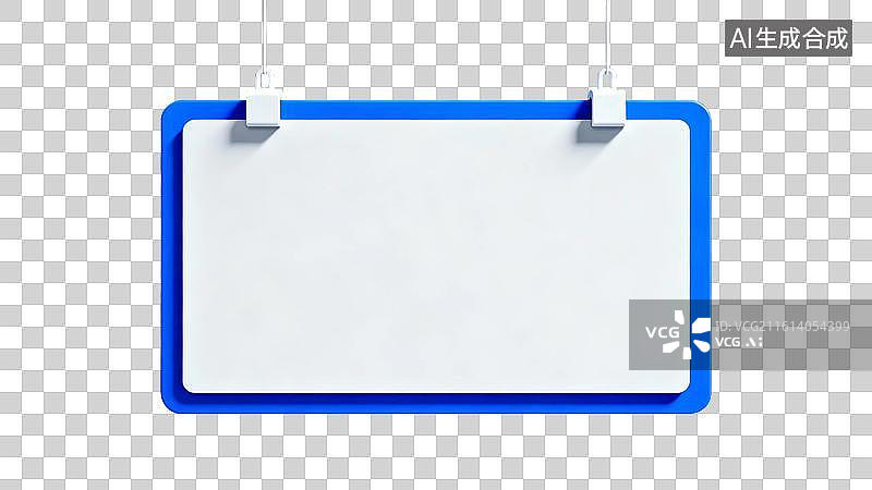 【AI数字艺术】蓝色边框悬挂空白标牌图片素材