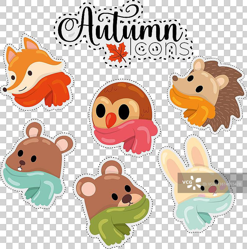 秋季贴纸图标集图片素材