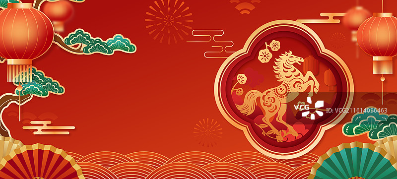 2026马年新年元旦春节金色马剪影矢量插画图片素材