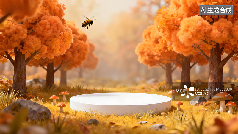 【AI数字艺术】秋林中的白色平台图片素材