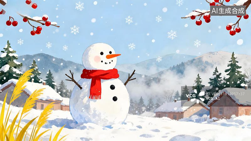 【AI数字艺术】雪人冬景图片素材