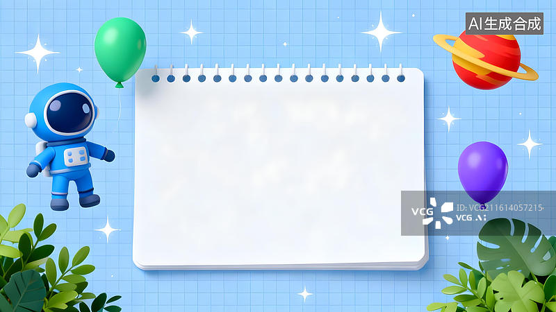 【AI数字艺术】太空主题空白记事本插画图片素材