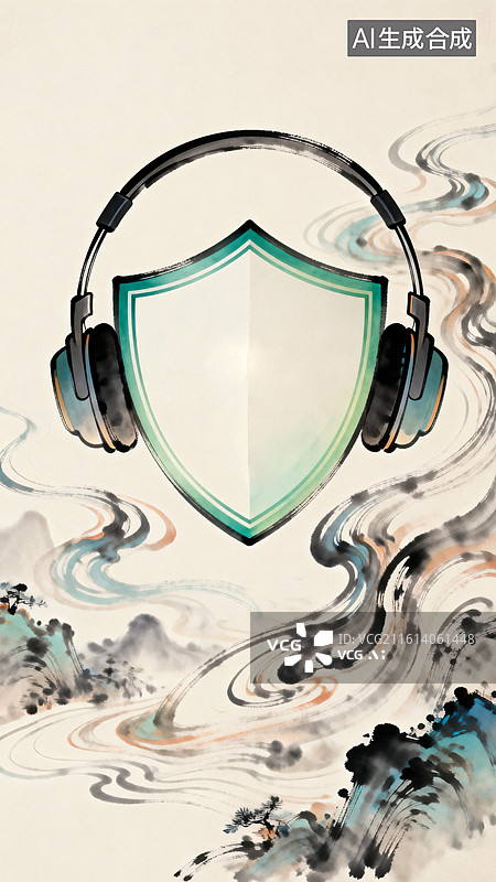 【AI数字艺术】给耳朵装个 “防护盾”，听清温柔声 3月爱耳日主题古风创意插画图片素材