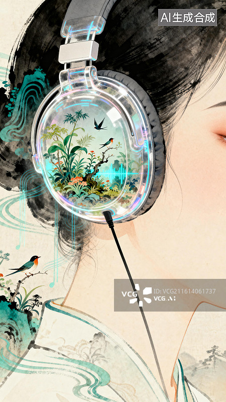 【AI数字艺术】爱耳日：耳机里的柔声自然，护耳又好听图片素材