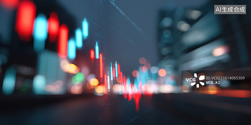 【AI数字艺术】城市商务背景下的股票k线图图片素材