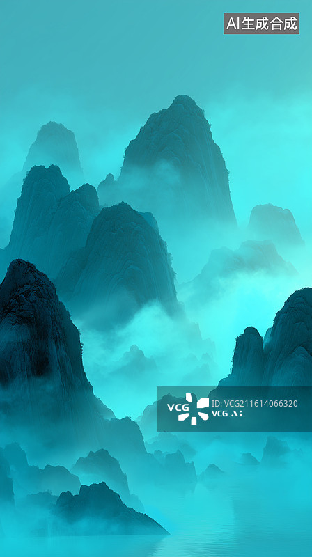 【AI数字艺术】未来东方山水图片素材