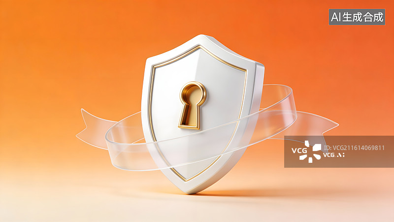 【AI数字艺术】白色盾牌金色锁孔背景图片素材