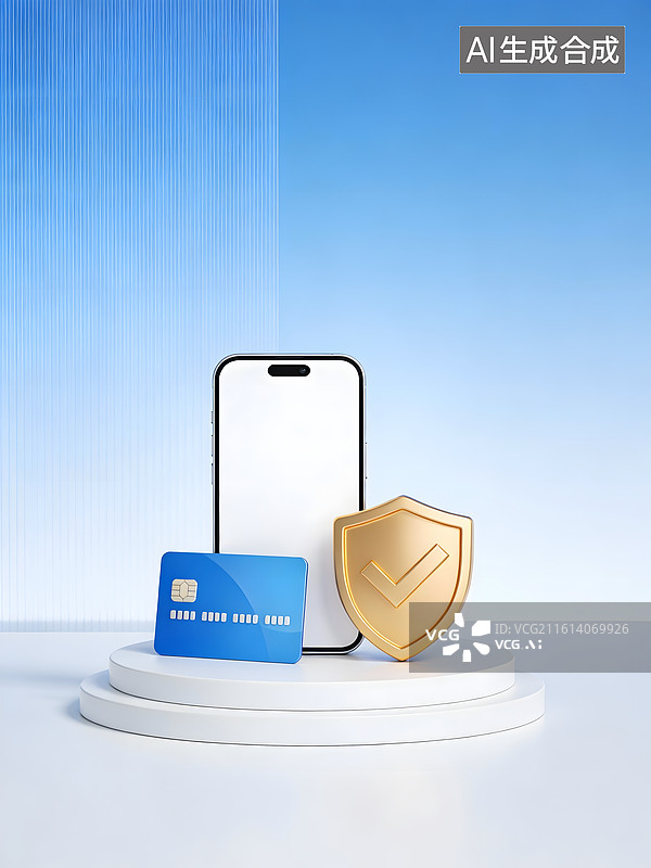 【AI数字艺术】手机银行卡盾安全支付展示图片素材