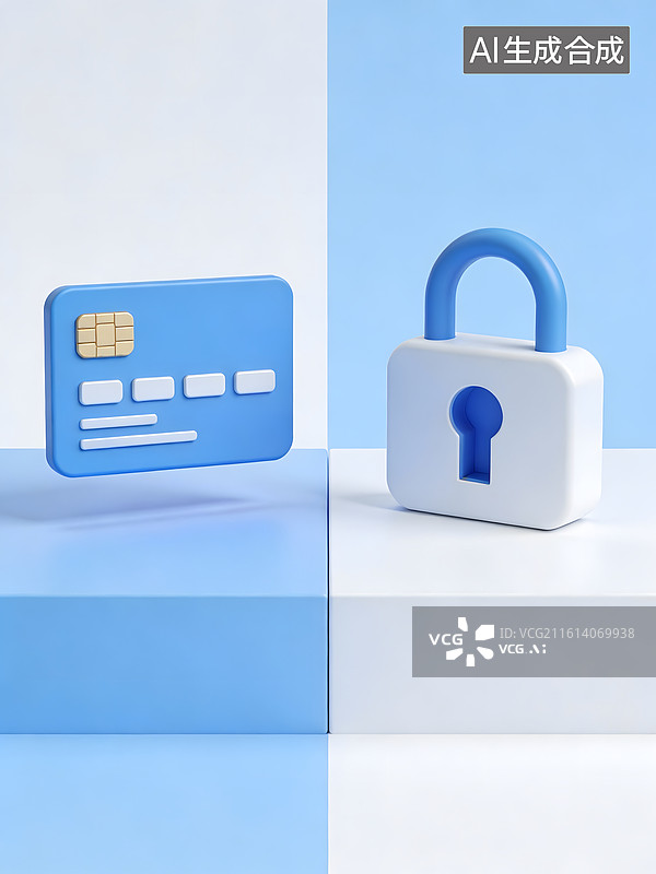 【AI数字艺术】信用卡与锁安全保护概念图图片素材