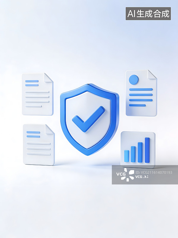 【AI数字艺术】蓝色盾牌与文件图标的安全主题图图片素材