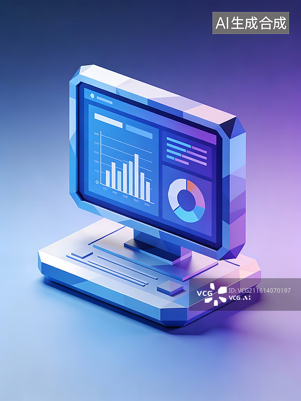 【AI数字艺术】科技感电脑屏幕展示数据图表图片素材