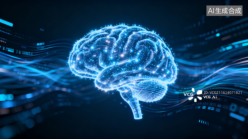 【AI数字艺术】蓝色大脑映射图片素材