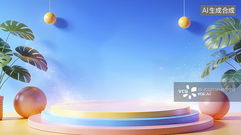 【AI数字艺术】彩色几何展台场景图片素材