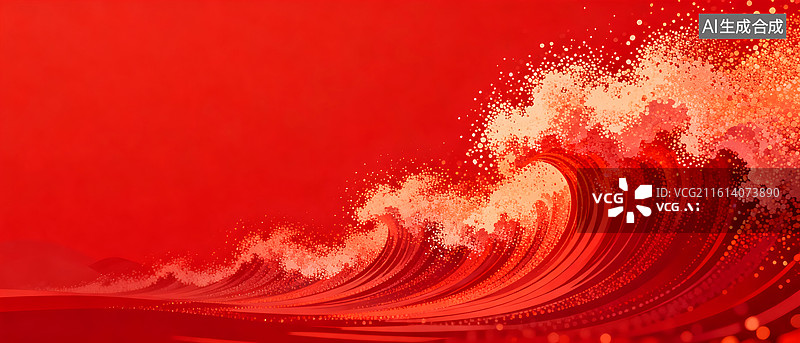 【AI数字艺术】红色海洋波浪插画图片素材