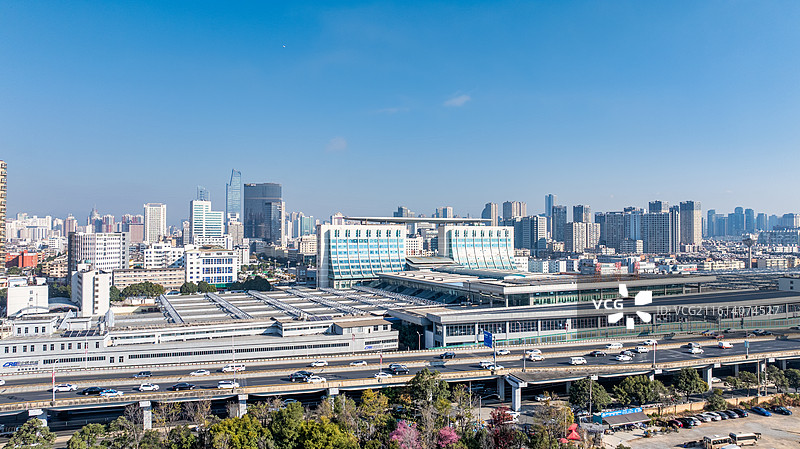 昆明站昆明火车站航拍图片素材