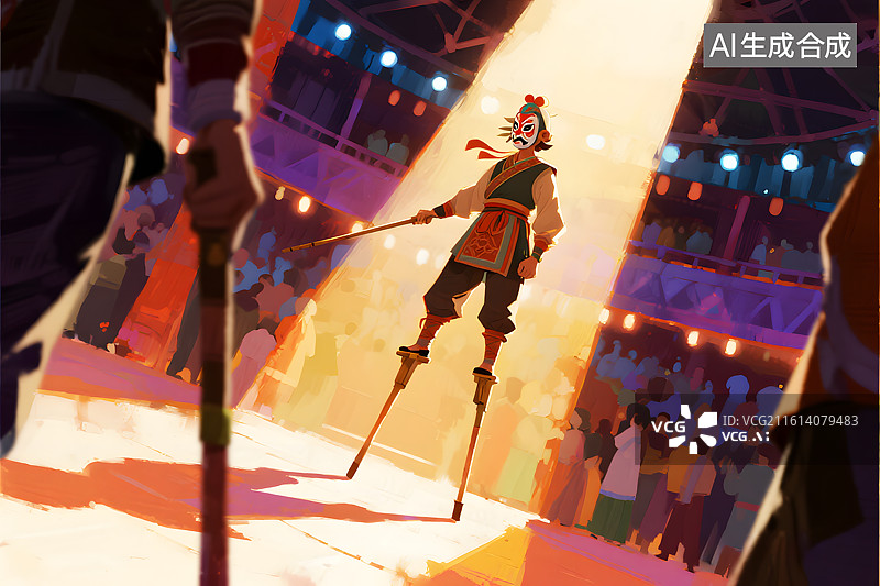 【AI数字艺术】踩高跷的艺术表演者图片素材