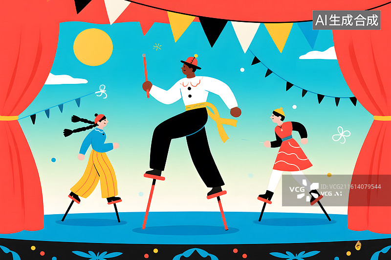 【AI数字艺术】踩高跷的艺术表演者图片素材