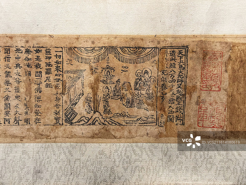 杭州奥莱美术馆展出北宋刻本一切如来心秘密全身舍利宝箧印陀罗尼经图片素材