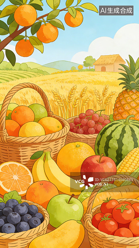 【AI数字艺术】田园丰收水果篮图片素材
