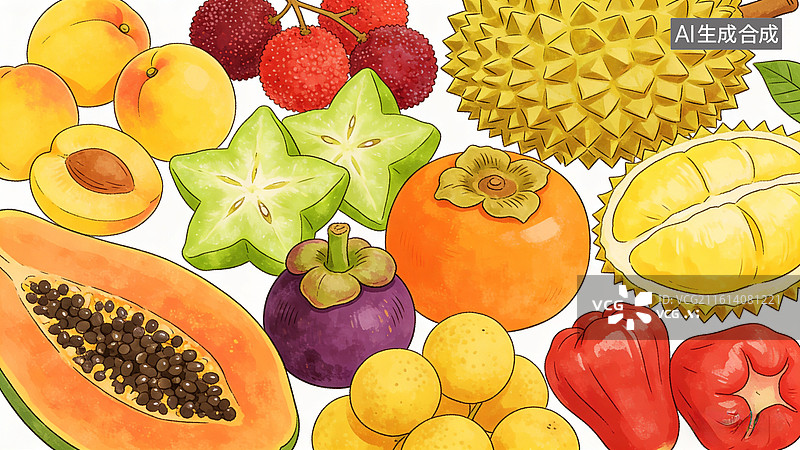 【AI数字艺术】多样水果集合图图片素材
