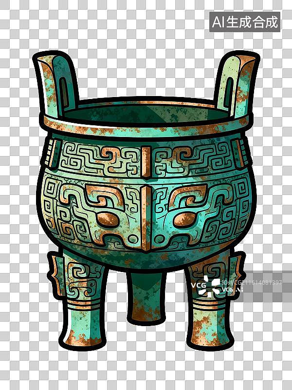 【AI数字艺术】青铜鼎古朴文物展示场景图片素材