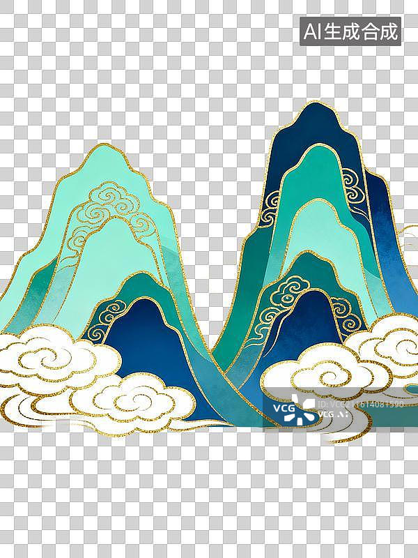 【AI数字艺术】国潮山水青金装饰展示场景图片素材