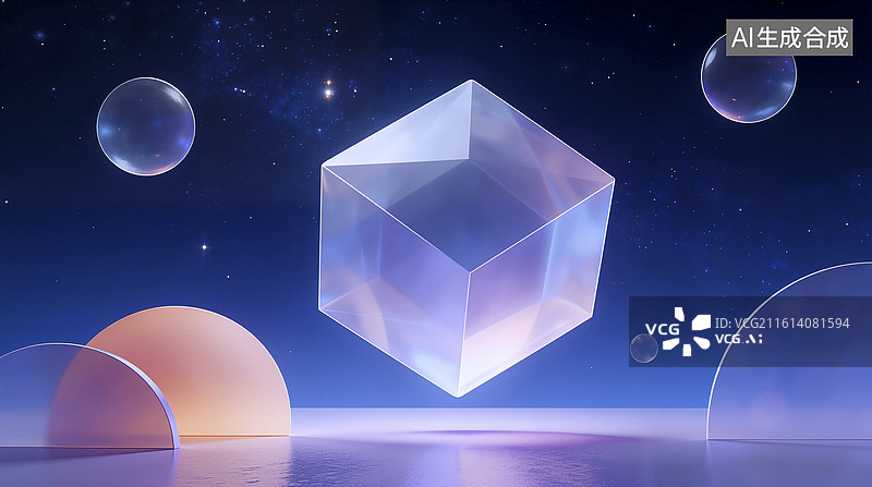 【AI数字艺术】宇宙星体透明立方体背景图片素材