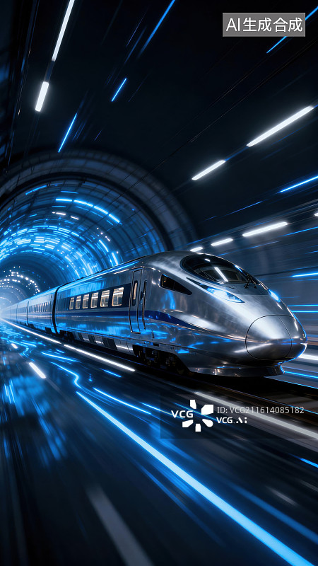 【AI数字艺术】高速列车在隧道中疾驰图片素材