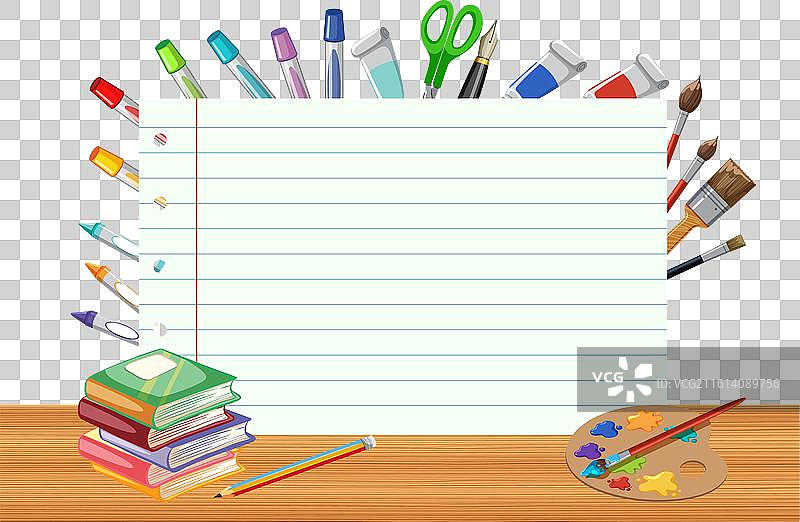 彩色文具环绕着空白图片素材