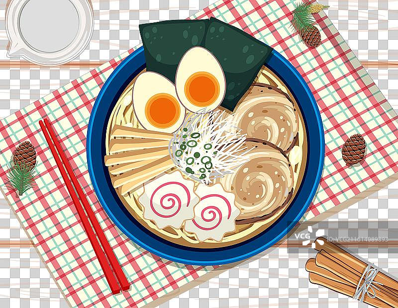 一碗色彩丰富、配料多样的拉面图片素材