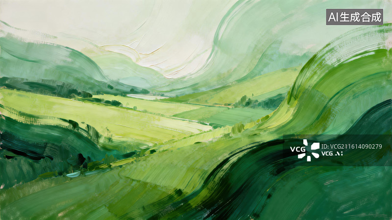 【AI数字艺术】绿色山丘的抽象风景画图片素材