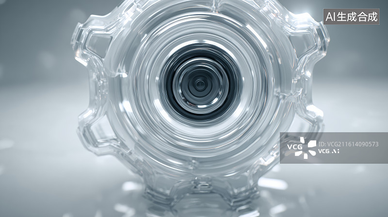 【AI数字艺术】正面视角的精密透明机械镜头结构特写图片素材