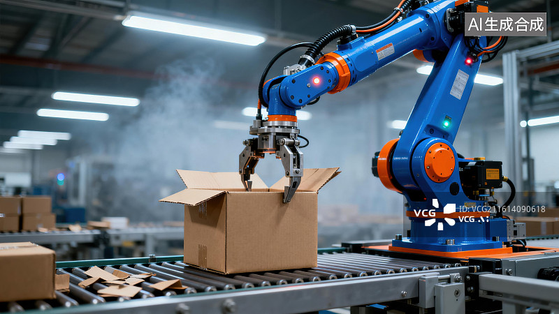 【AI数字艺术】工业机器人装箱作业图片素材