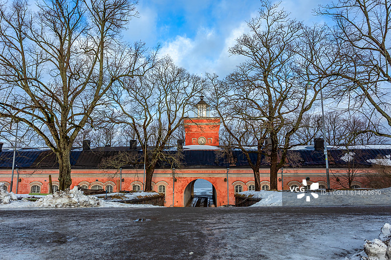 冬天的波罗的海与芬兰堡上的建筑和炮台图片素材