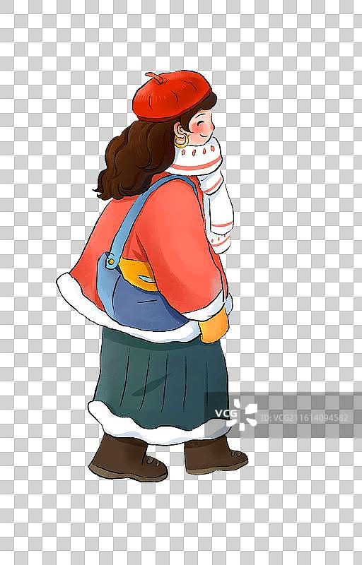 春节年俗插画赶大集插画元素元素逛集市的女孩图片素材