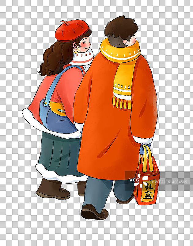 春节年俗插画赶大集插画元素元素回娘家的情侣夫妻图片素材
