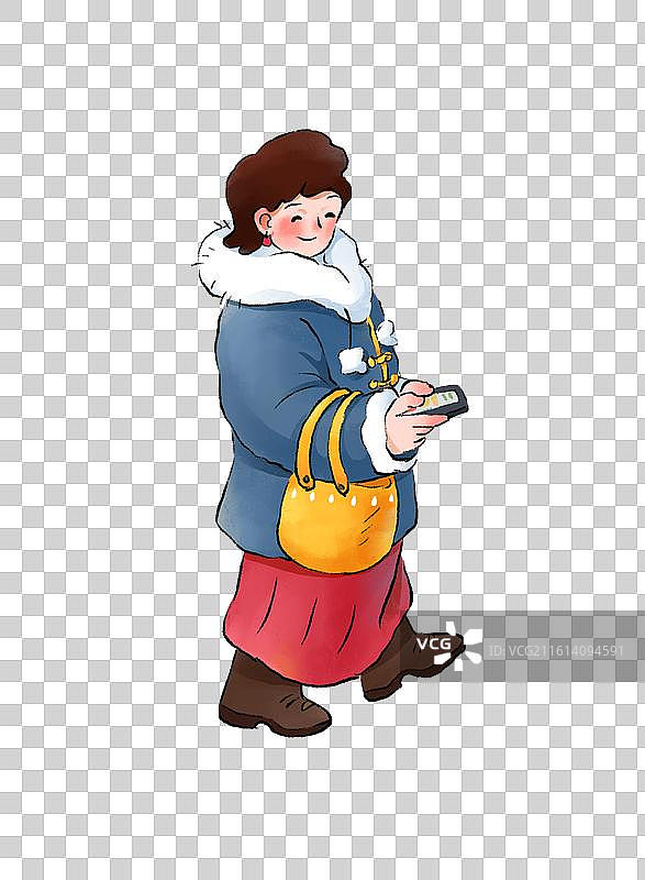 春节年俗插画赶大集插画元素元素人物逛街的女性.图片素材