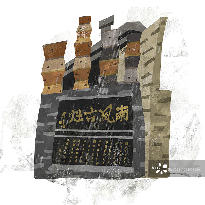 佛山南风古灶插画图片素材