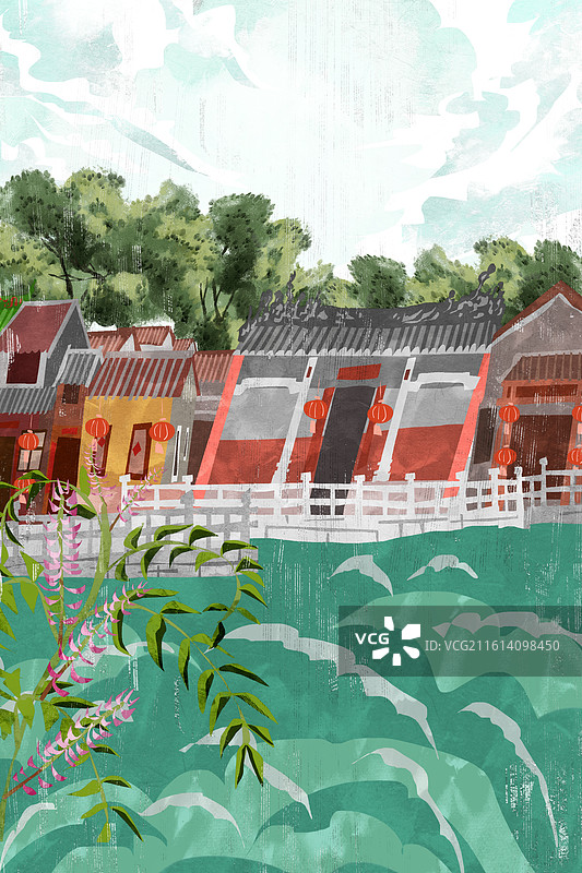 东莞南社明清古村落插画图片素材