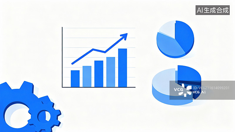 【AI数字艺术】数据增长与机械齿轮图表图片素材