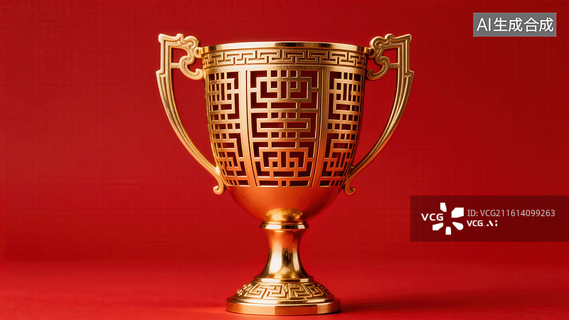 【AI数字艺术】金色镂空奖杯图片素材
